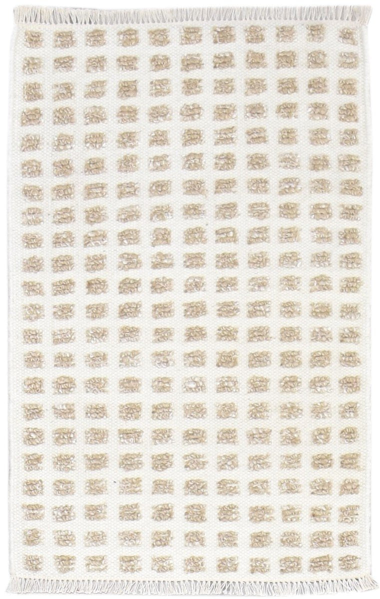 Cream New Zealand Wool Rug 2X3 Modern Jacquard Loom Scandinavian Abstract Small 7865105186965