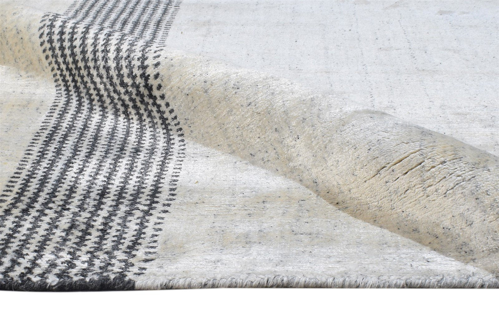Cream Silk Rug 6' X 6' Modern Handloom Scandinavian Bordered Room Size Carpet 7864916705429
