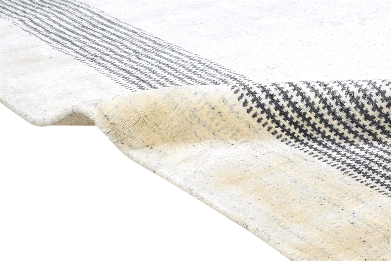 Cream Silk Rug 6' X 6' Modern Handloom Scandinavian Bordered Room Size Carpet 7864916705429