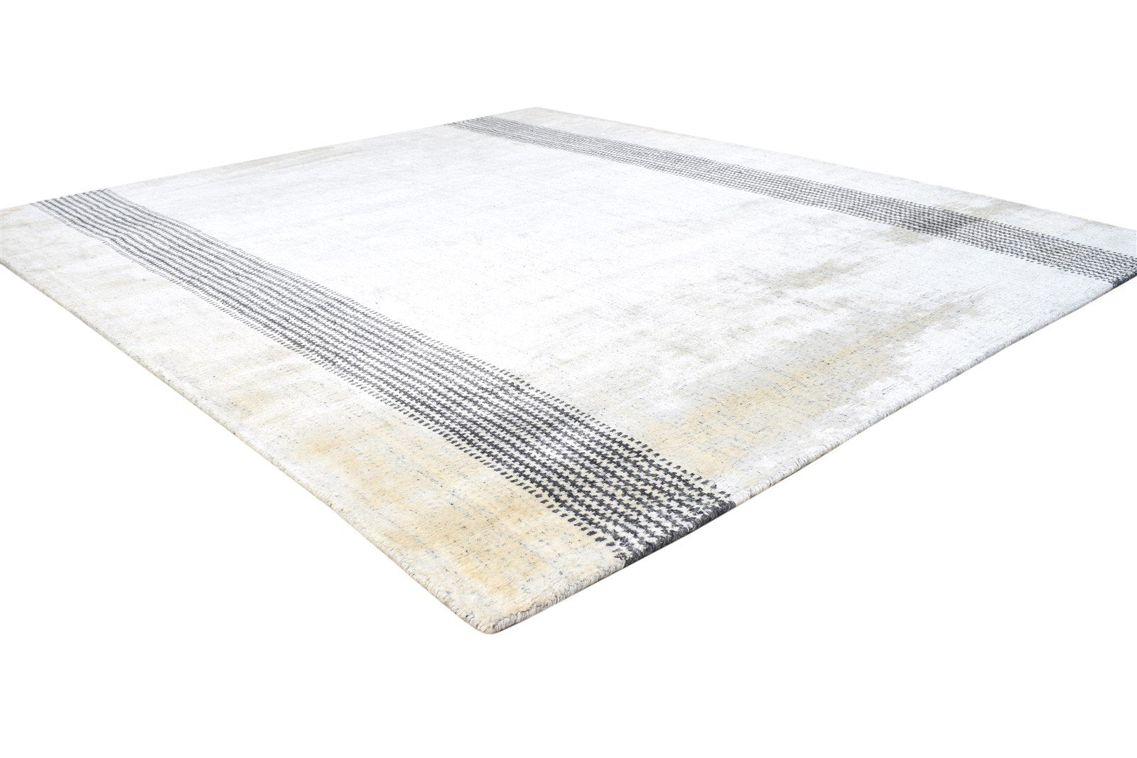 Cream Silk Rug 6' X 6' Modern Handloom Scandinavian Bordered Room Size Carpet 7864916705429