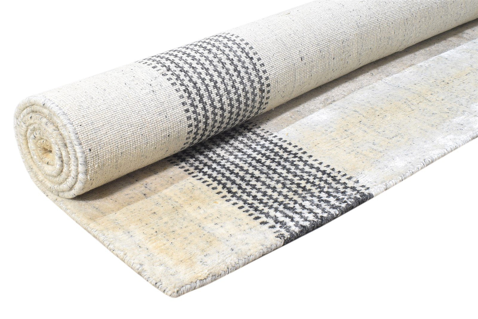 Cream Silk Rug 6' X 6' Modern Handloom Scandinavian Bordered Room Size Carpet 7864916705429