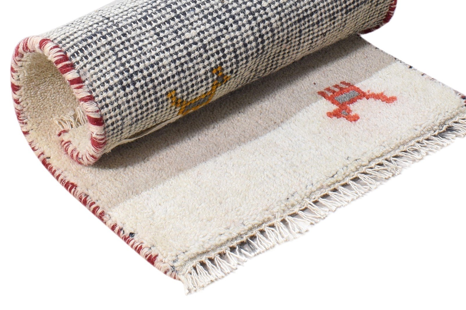 Cream Wool Rug 1' X 2' Southwestern Hand Knotted Gabbeh Tribal Small Carpet 7865100238997