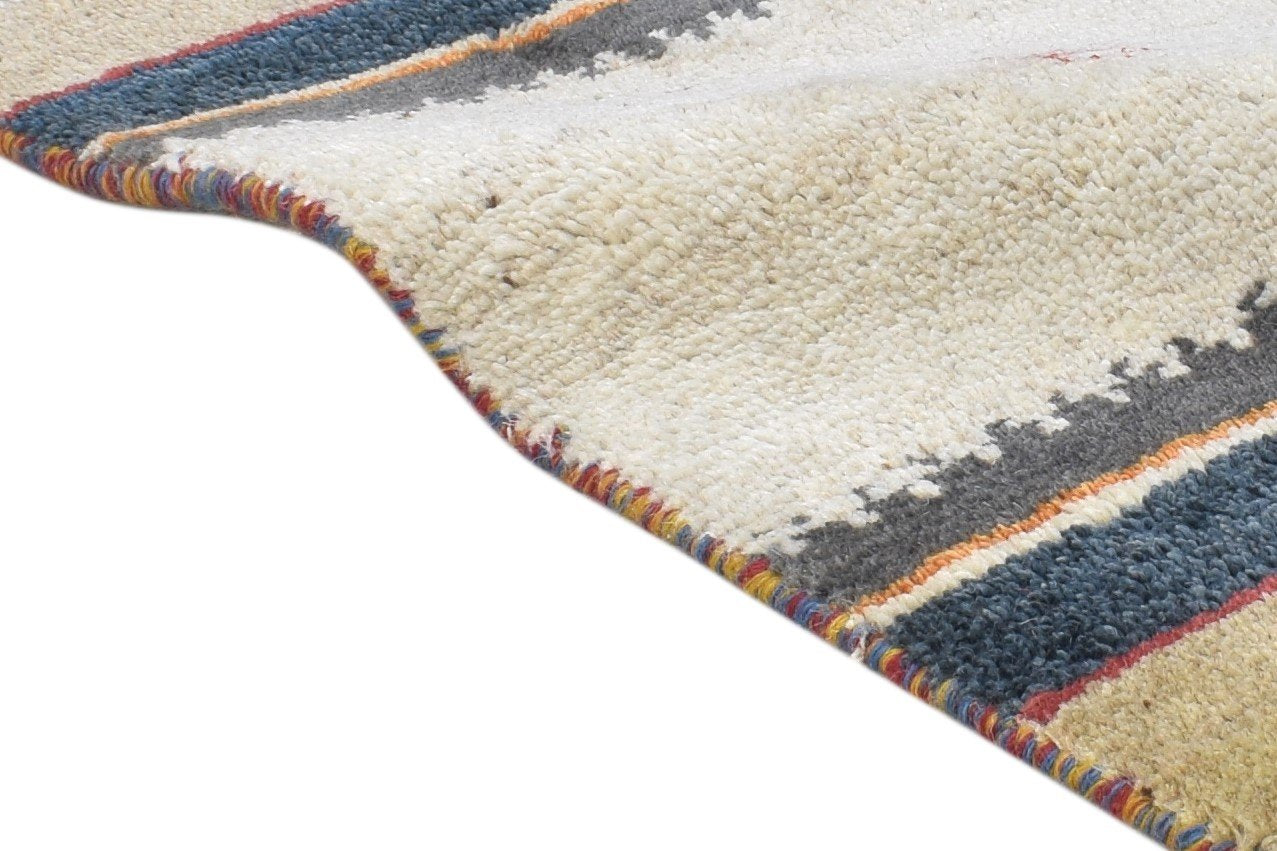 Cream Wool Rug 1' X 2' Tribal Hand Knotted Gabbeh Southwestern Small Carpet 7864501797013