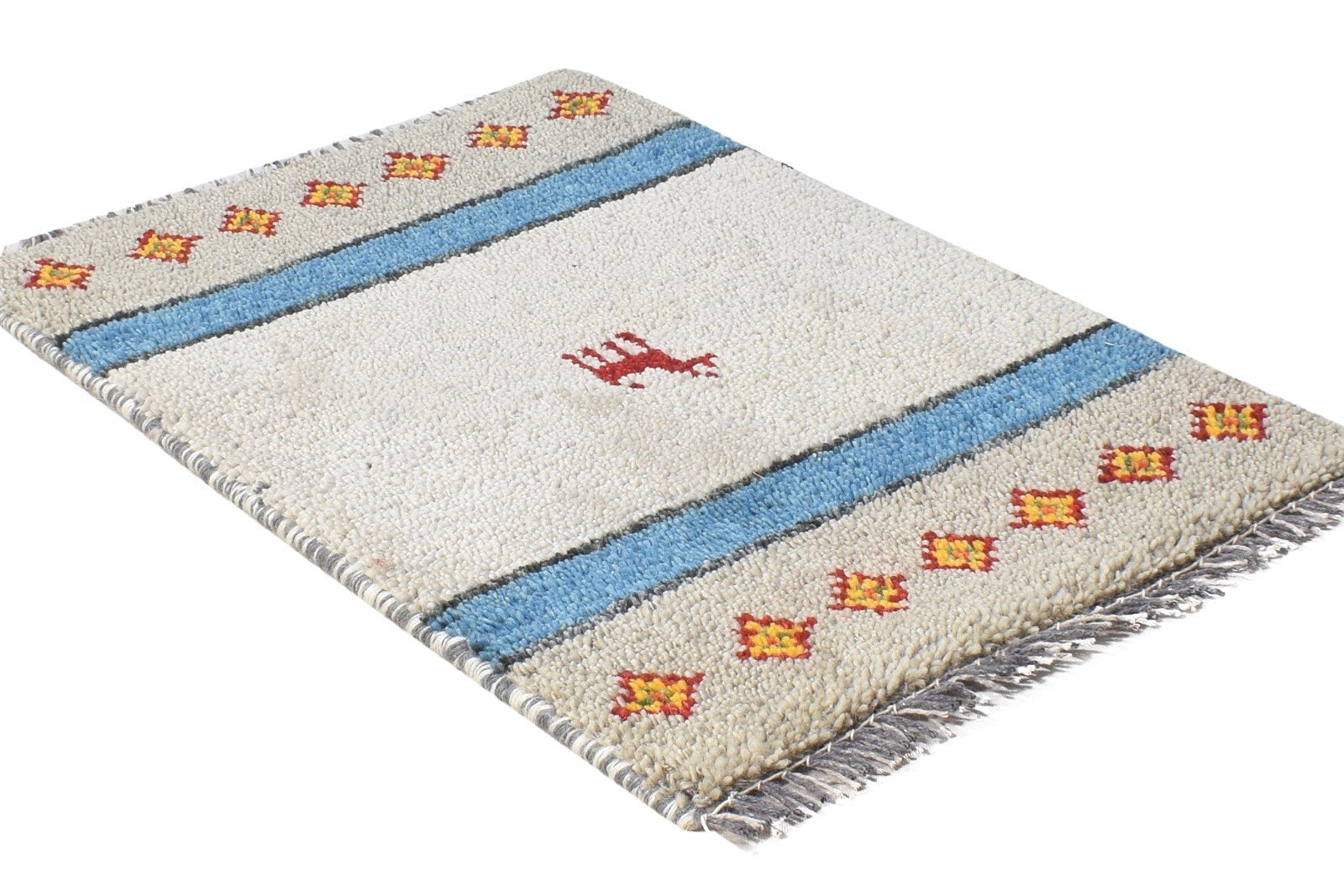 Sibby Cream Wool Rug 1' X 2' Tribal Hand Knotted Gabbeh Southwestern 7864503664789