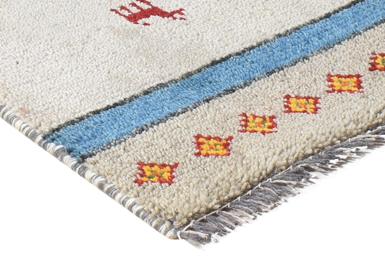 Sibby Cream Wool Rug 1' X 2' Tribal Hand Knotted Gabbeh Southwestern 7864503664789