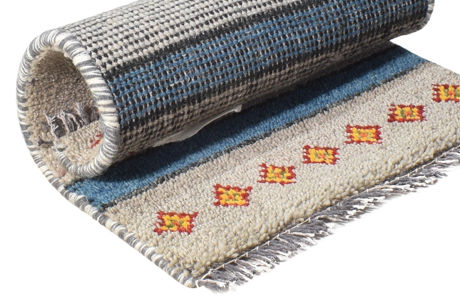 Sibby Cream Wool Rug 1' X 2' Tribal Hand Knotted Gabbeh Southwestern 7864503664789