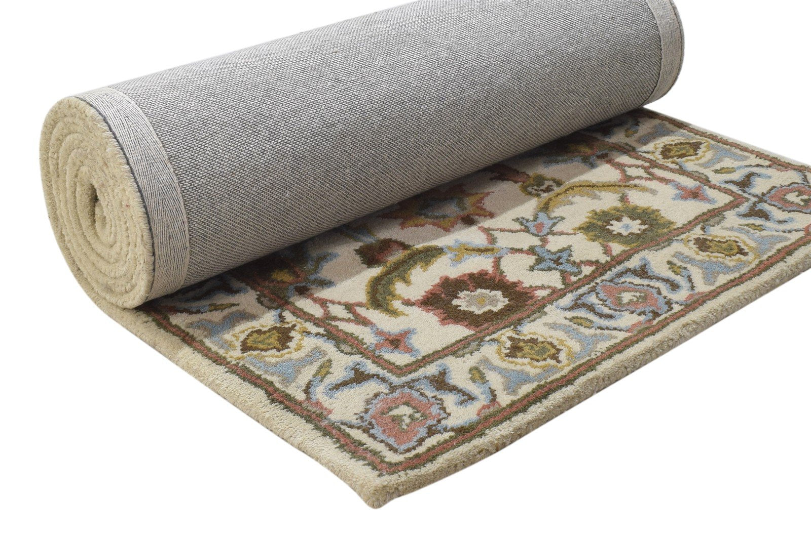 Cream Wool Rug 2' X 8' Persien Hand Tufted Kashan Oriental Small Runner 7864855363733
