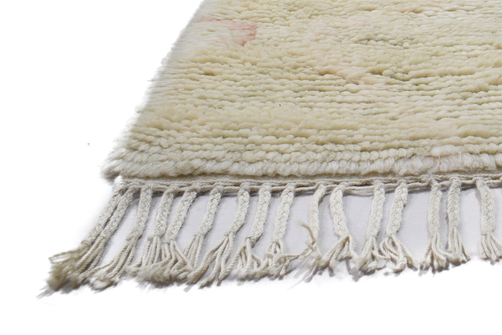Cream Wool Rug 3' X 6' Shag Hand Knotted Moroccan Geometric Small Carpet 7864091803797