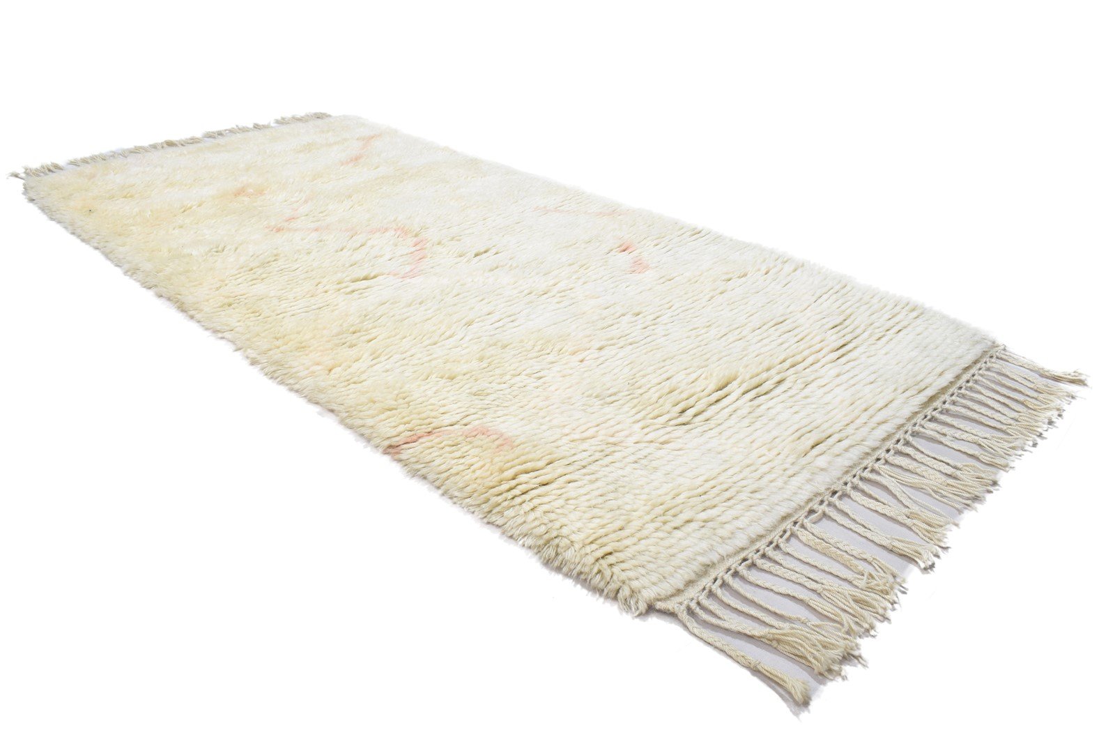 Cream Wool Rug 3' X 6' Shag Hand Knotted Moroccan Geometric Small Carpet 7864091803797