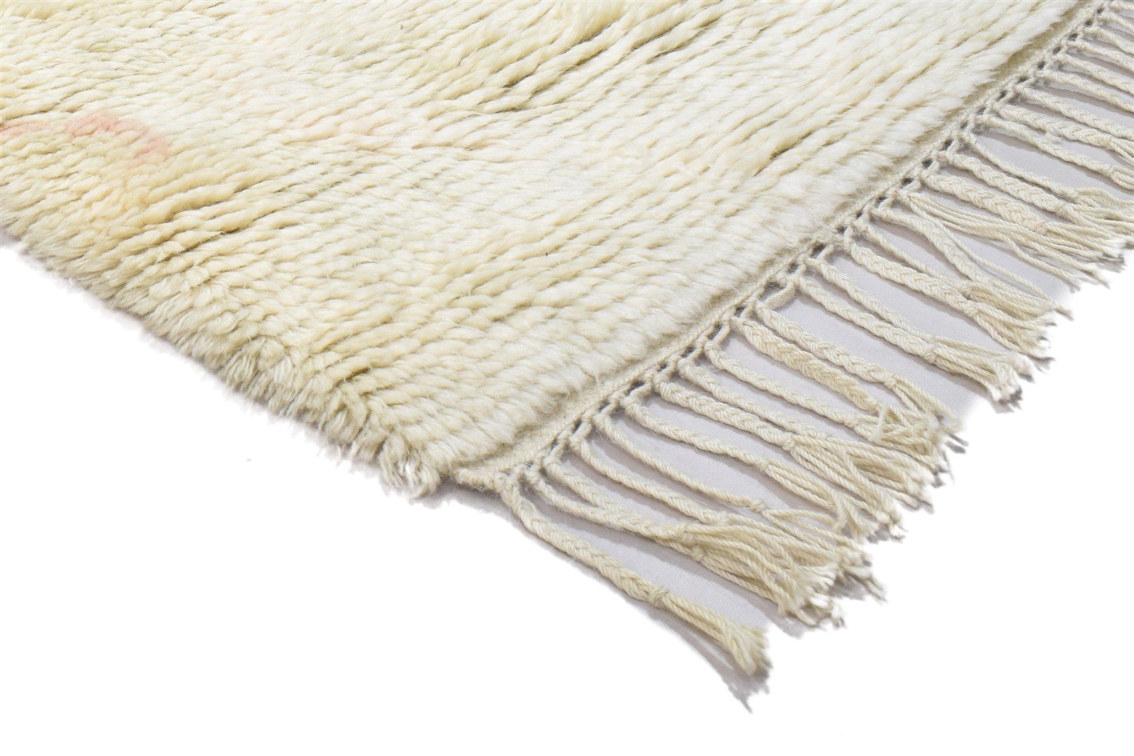 Cream Wool Rug 3' X 6' Shag Hand Knotted Moroccan Geometric Small Carpet 7864091803797