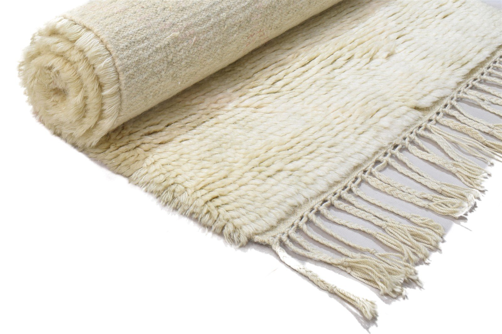 Cream Wool Rug 3' X 6' Shag Hand Knotted Moroccan Geometric Small Carpet 7864091803797