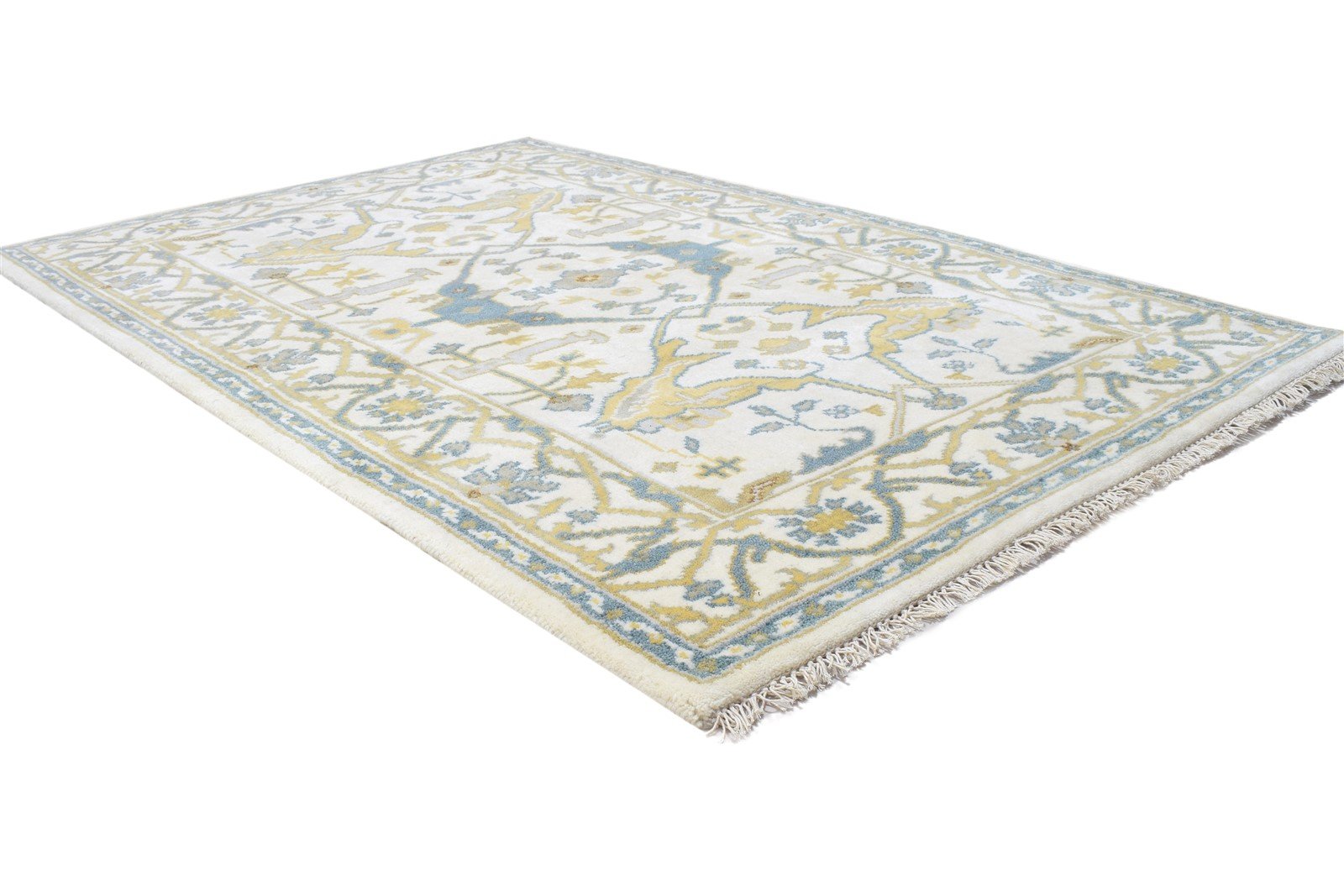 Cream Wool Rug 4' X 6' Persien Hand Knotted Oushak Oriental Room Size Carpet 7864328618133