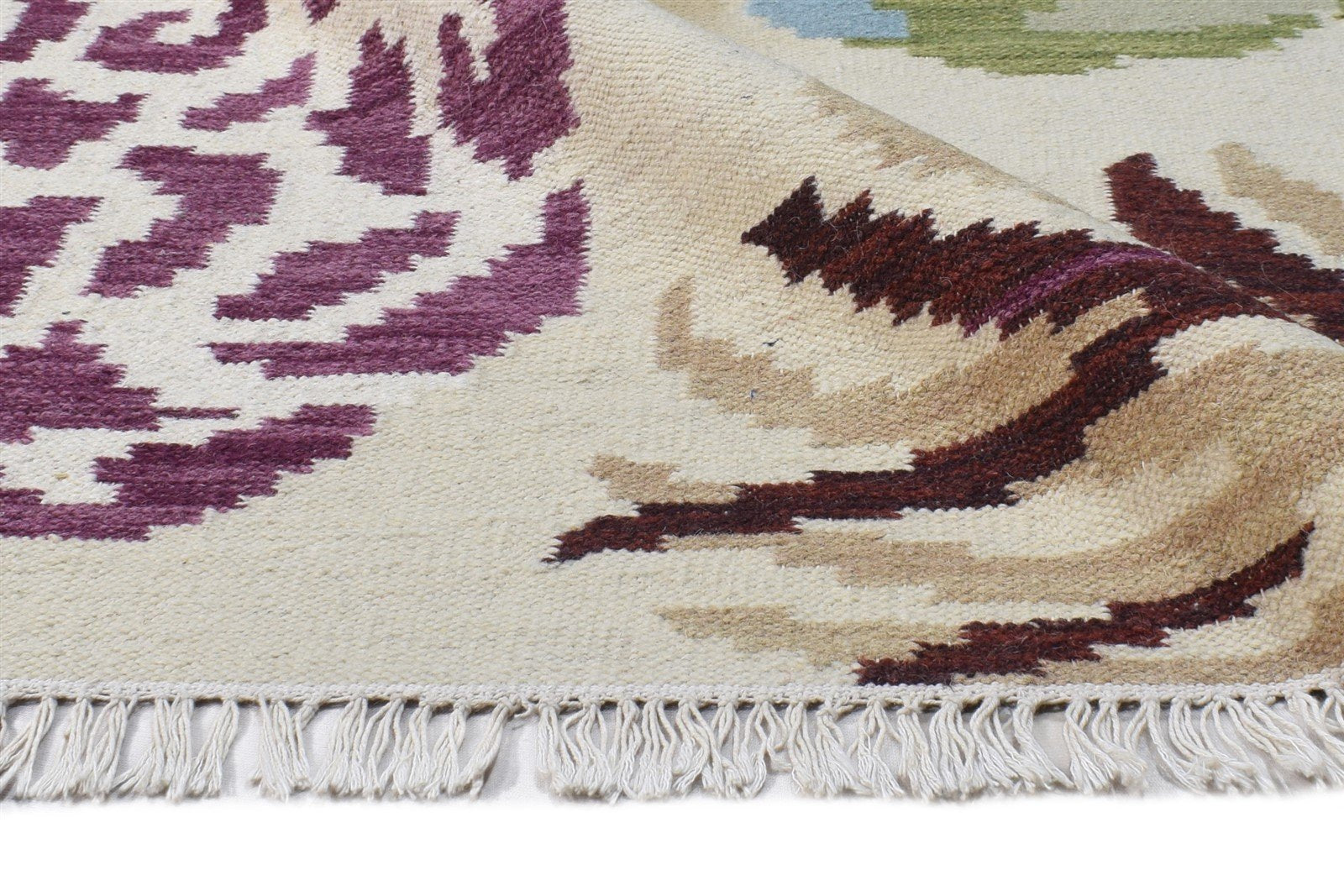 Cream Wool Rug 5' X 7' Modern Dhurrie French Floral Room Size Carpet 7865079857301