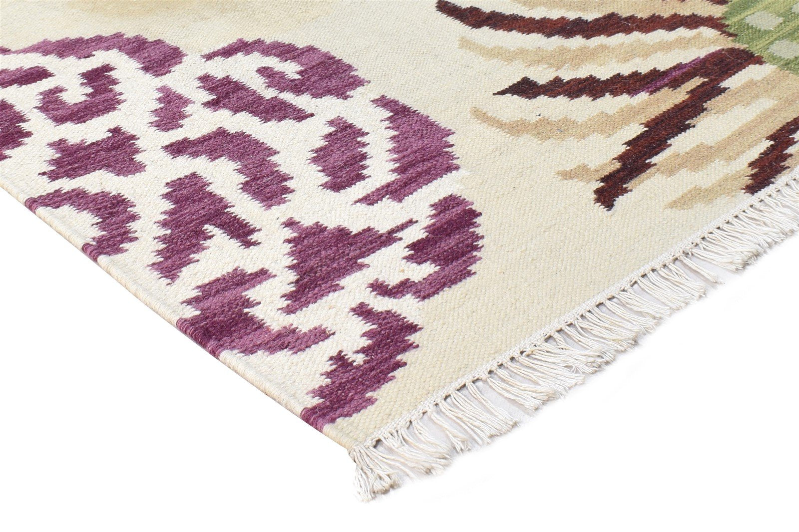 Cream Wool Rug 5' X 7' Modern Dhurrie French Floral Room Size Carpet 7865079857301