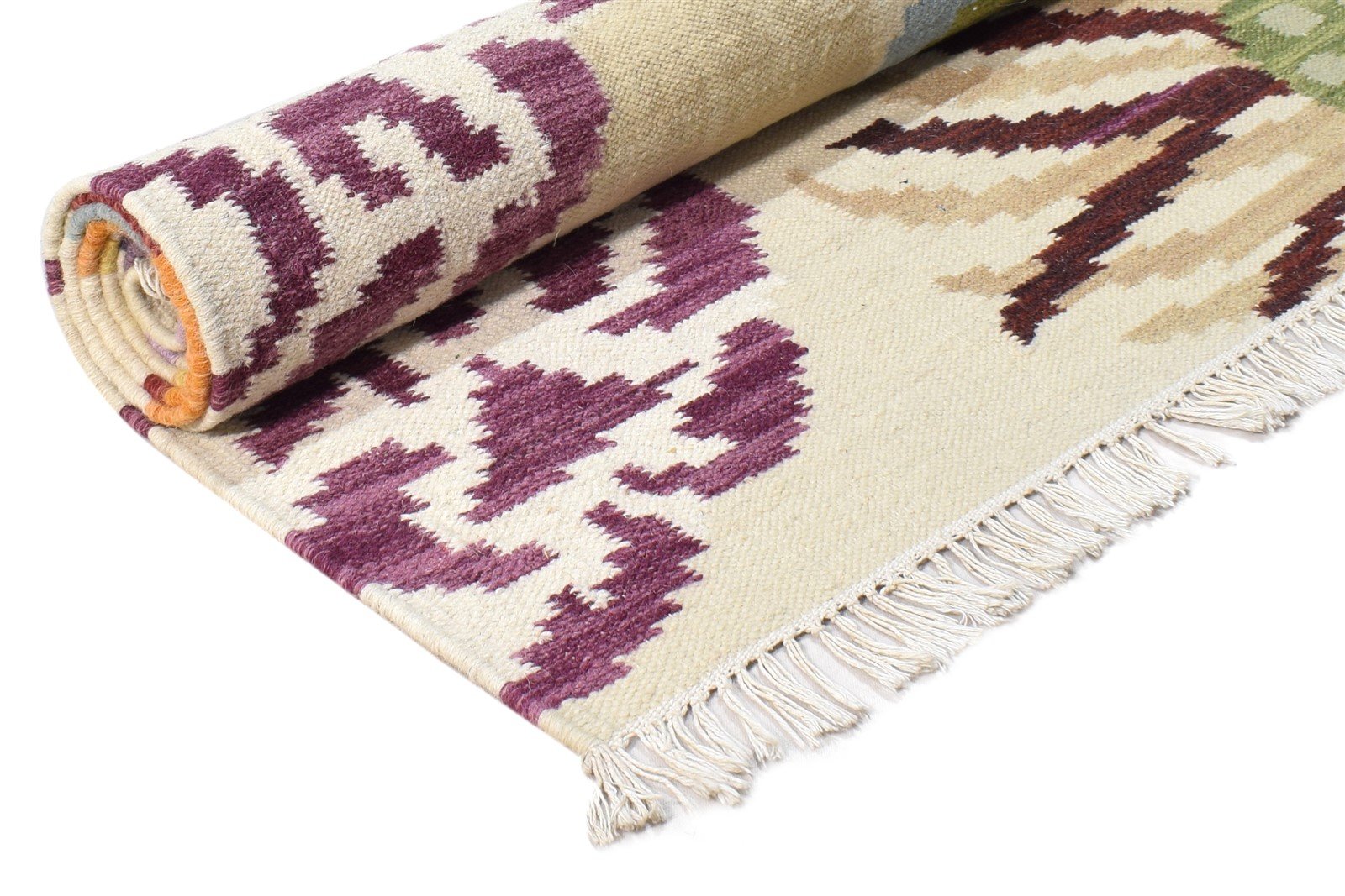 Cream Wool Rug 5' X 7' Modern Dhurrie French Floral Room Size Carpet 7865079857301