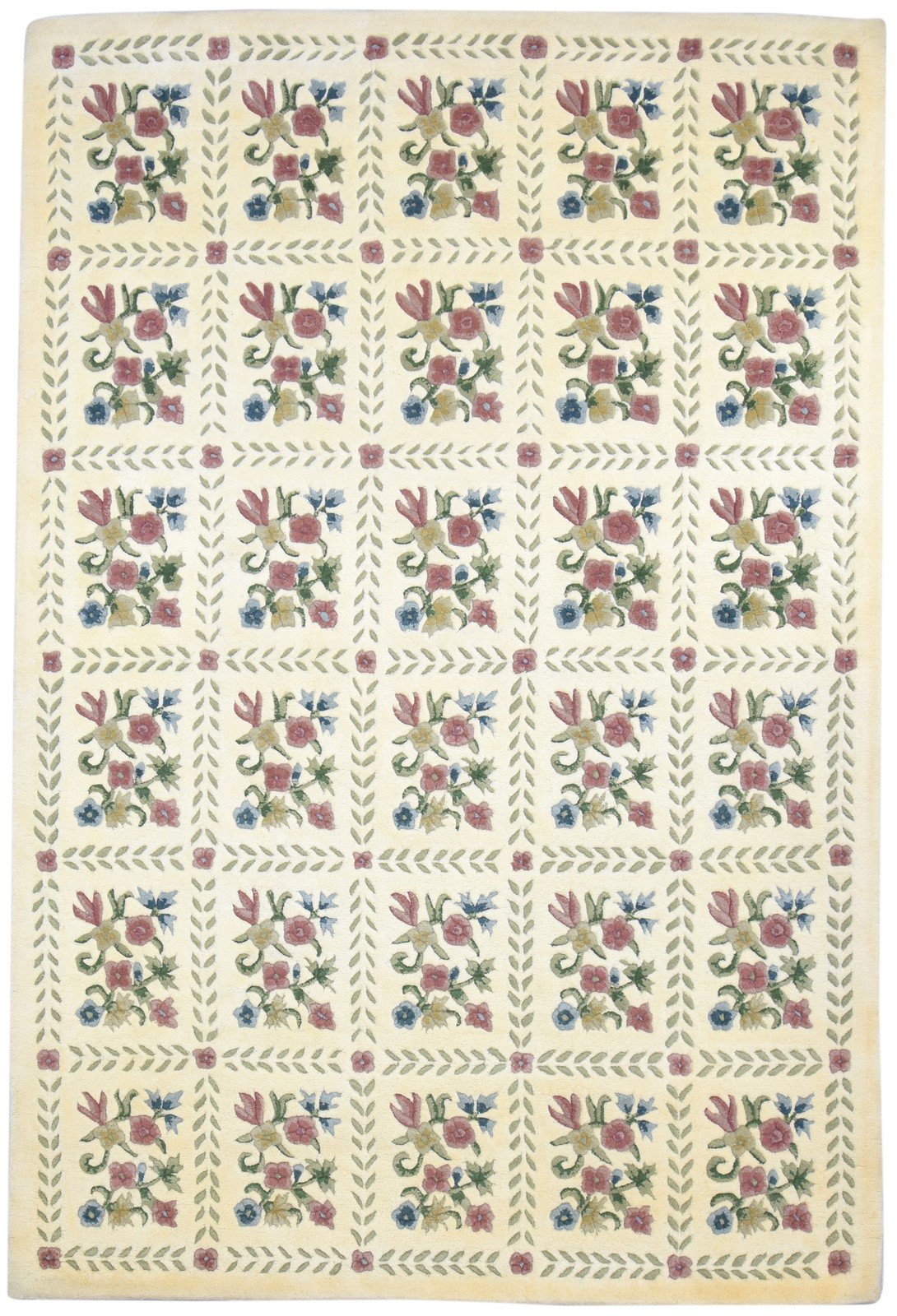 Cream Wool Rug 6' X 9' Modern Hand Tufted French Floral Room Size Carpet 7864155144341