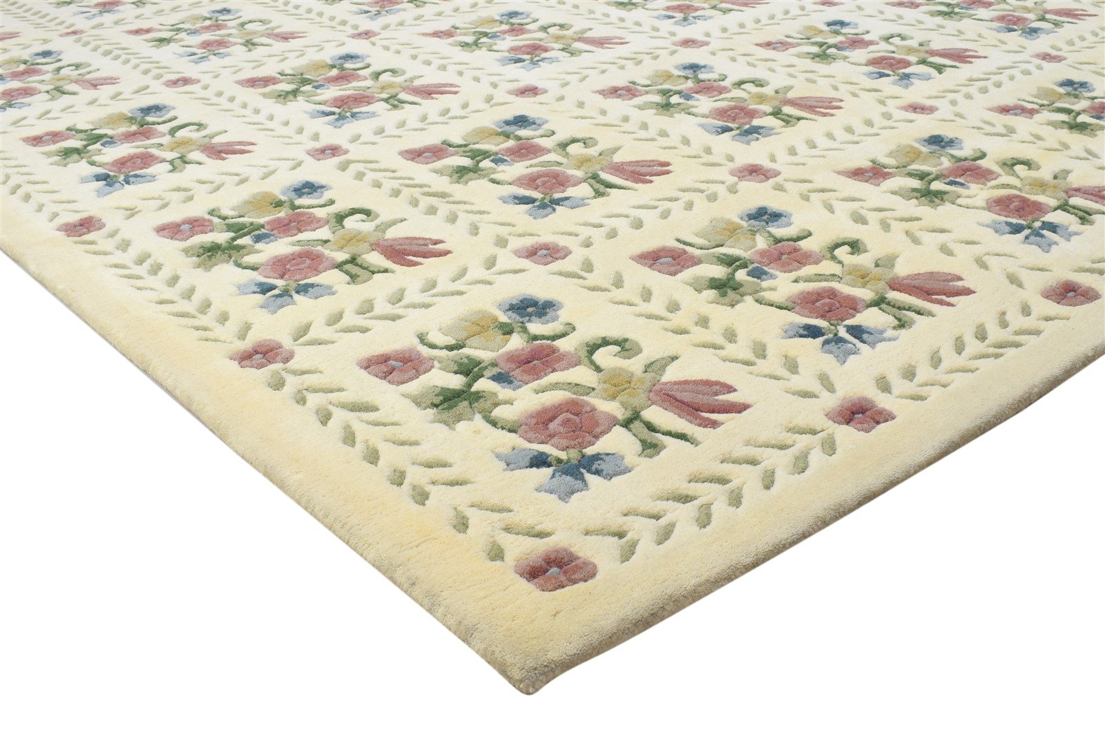 Cream Wool Rug 6' X 9' Modern Hand Tufted French Floral Room Size Carpet 7864155144341
