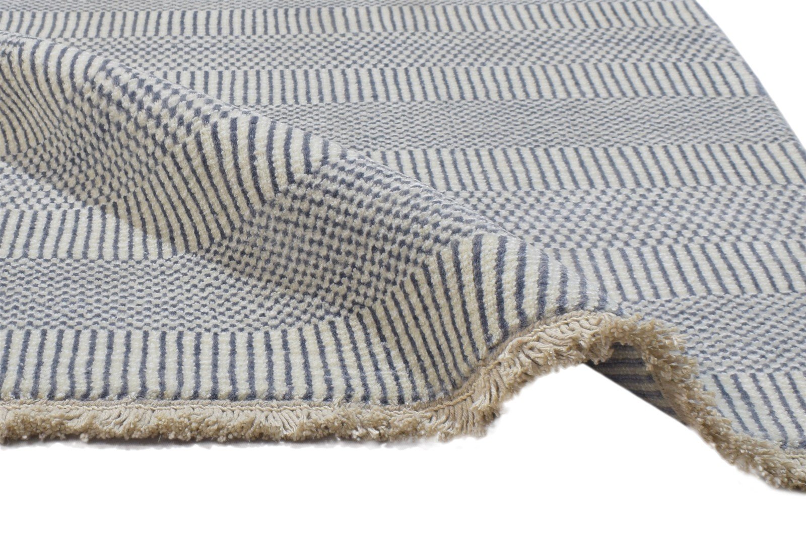 Cream Wool / Silk Rug 2X3 Modern Hand Knotted Scandinavian Grass Trellis Small 7864196169877