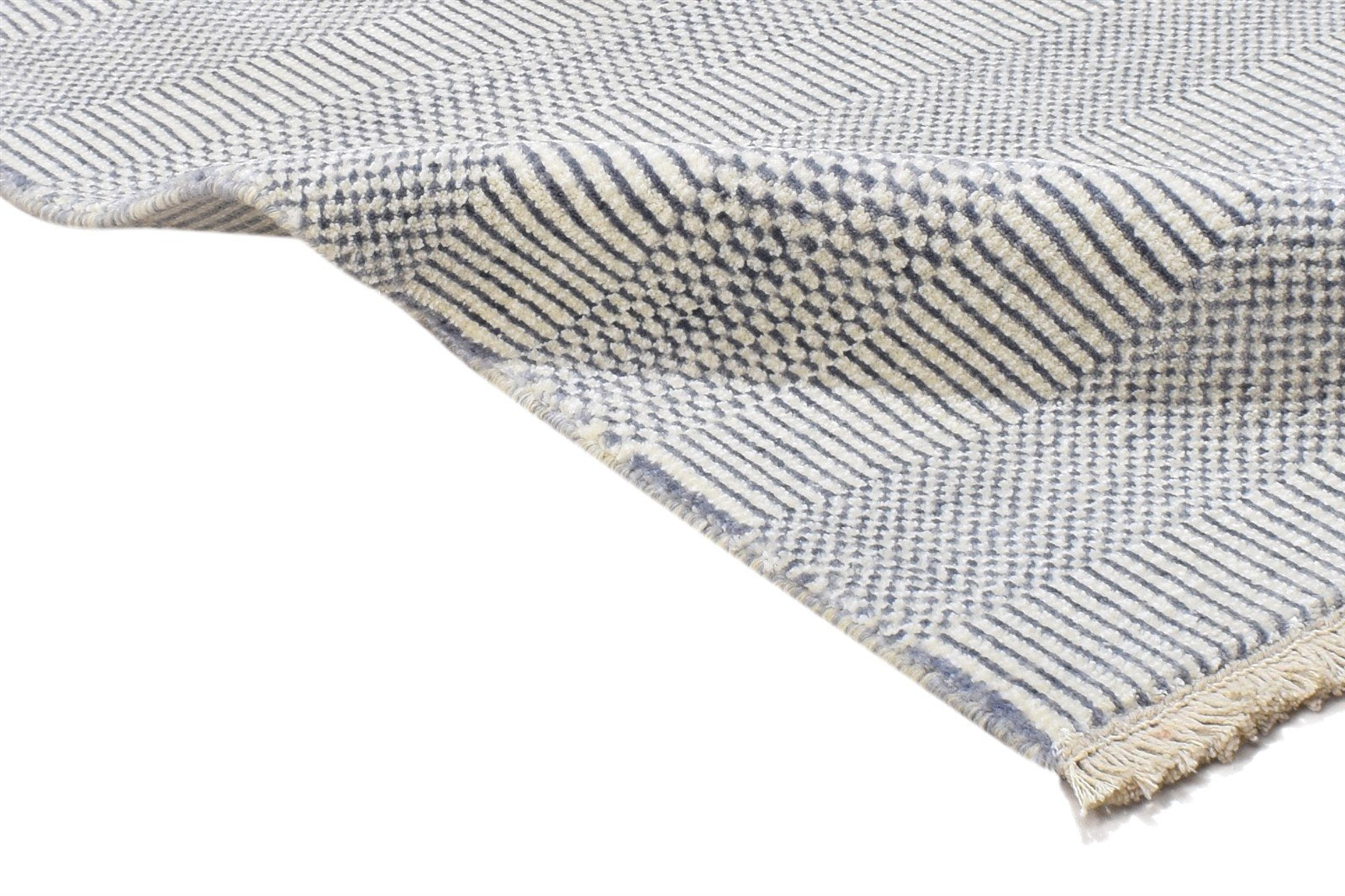 Cream Wool / Silk Rug 2X3 Modern Hand Knotted Scandinavian Grass Trellis Small 7864196169877