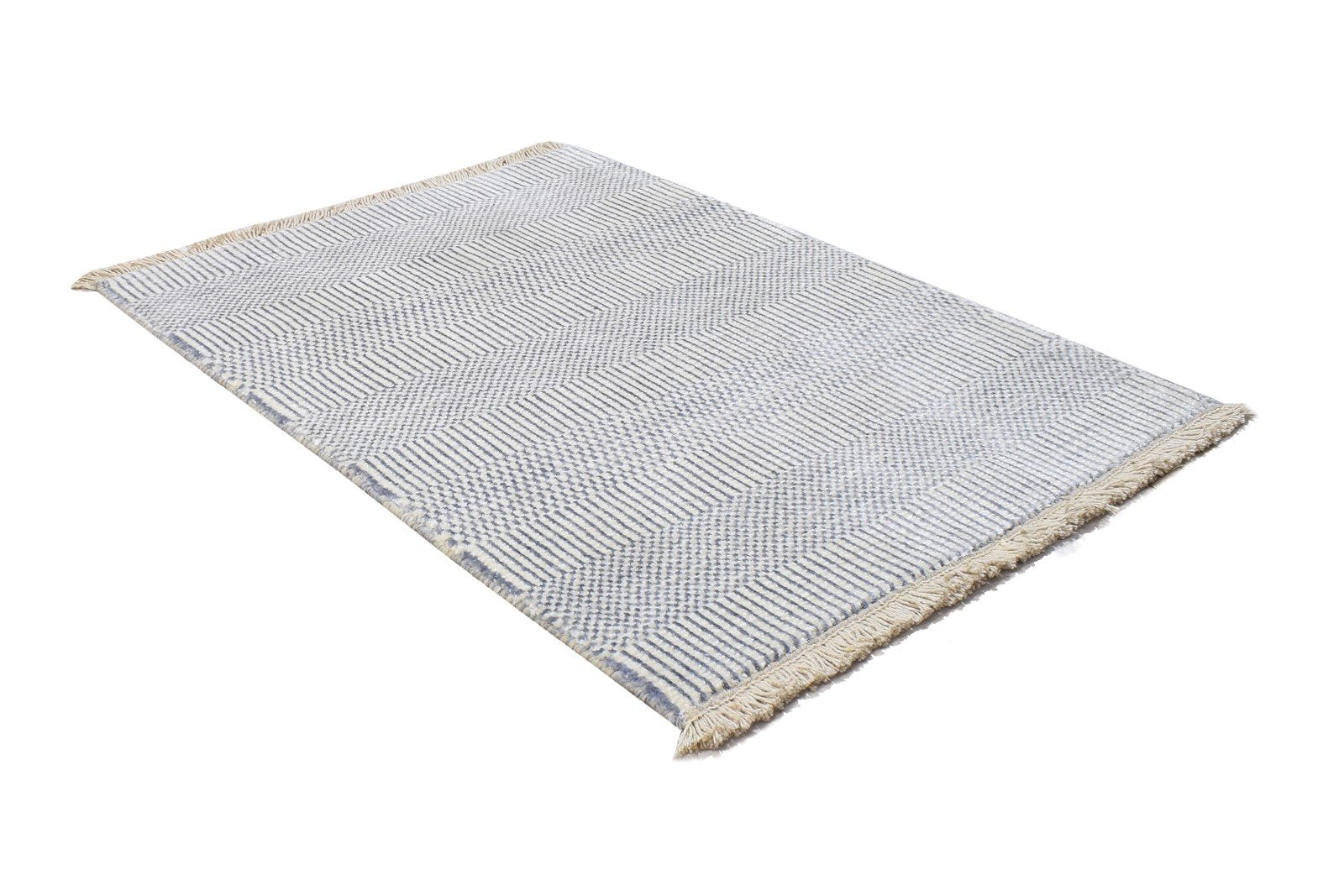 Cream Wool / Silk Rug 2X3 Modern Hand Knotted Scandinavian Grass Trellis Small 7864196169877