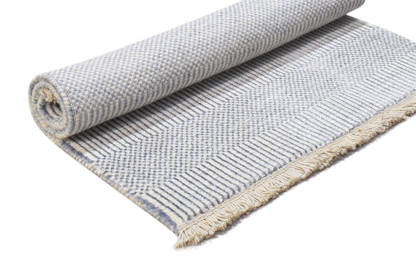 Cream Wool / Silk Rug 2X3 Modern Hand Knotted Scandinavian Grass Trellis Small 7864196169877