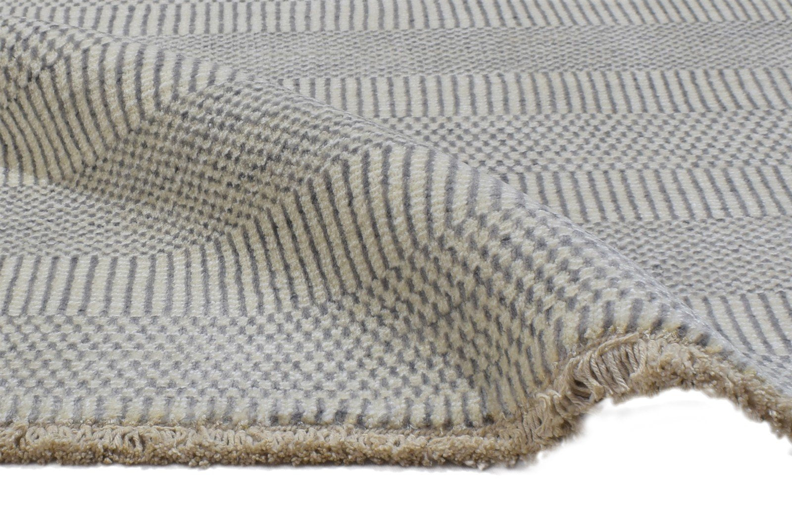 Cream Wool / Silk Rug 2X3 Modern Hand Knotted Scandinavian Grass Trellis Small 7864196759701