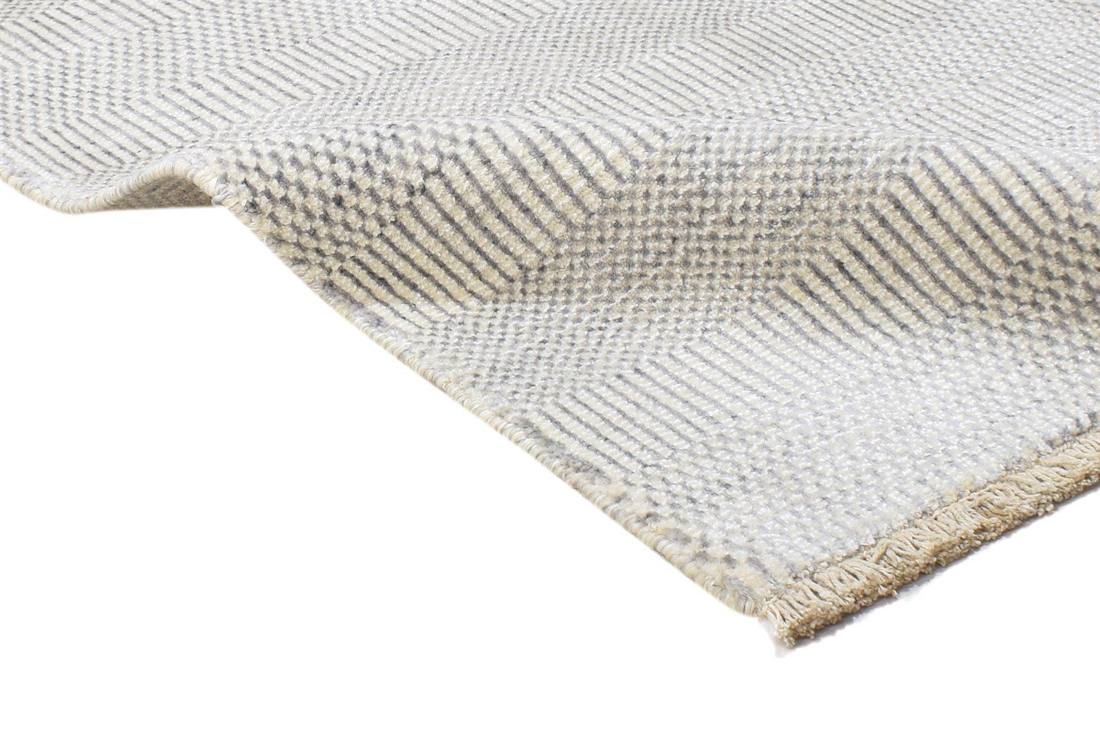 Cream Wool / Silk Rug 2X3 Modern Hand Knotted Scandinavian Grass Trellis Small 7864196759701