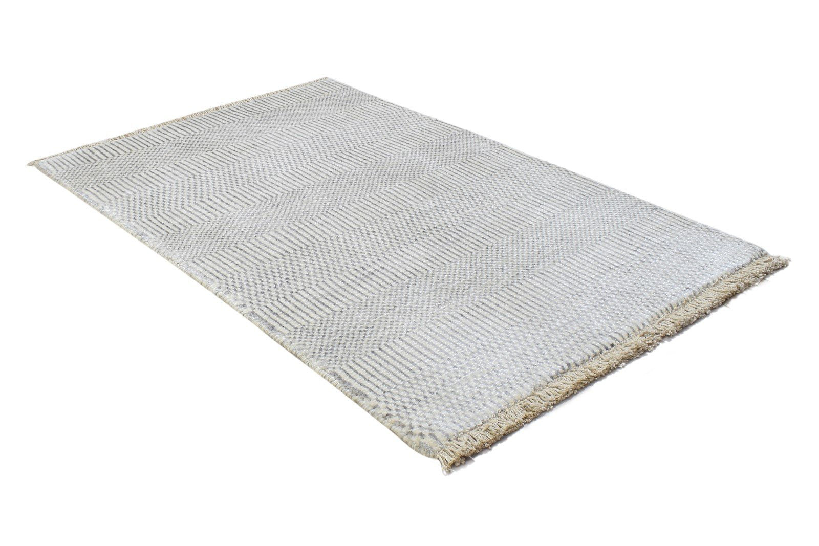 Cream Wool / Silk Rug 2X3 Modern Hand Knotted Scandinavian Grass Trellis Small 7864196759701