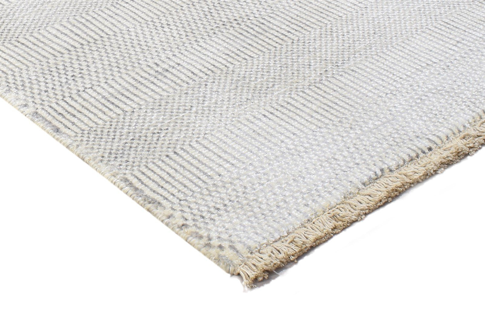 Cream Wool / Silk Rug 2X3 Modern Hand Knotted Scandinavian Grass Trellis Small 7864196759701