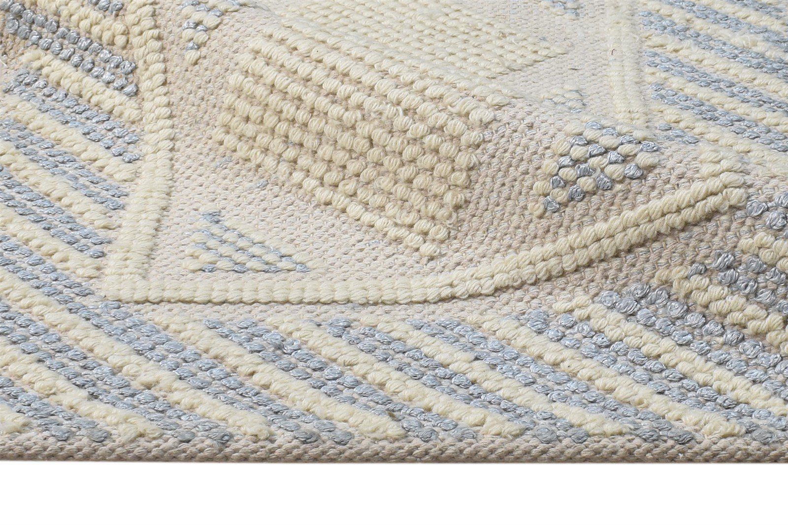 Cream Wool / Silk Rug 2X3 Modern Hand Woven Scandinavian Bordered Small Carpet 7865141723285