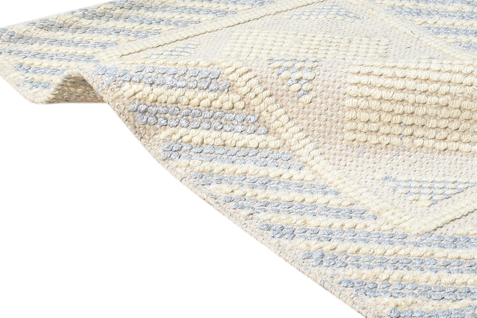Cream Wool / Silk Rug 2X3 Modern Hand Woven Scandinavian Bordered Small Carpet 7865141723285
