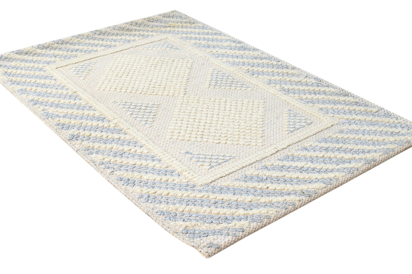 Cream Wool / Silk Rug 2X3 Modern Hand Woven Scandinavian Bordered Small Carpet 7865141723285