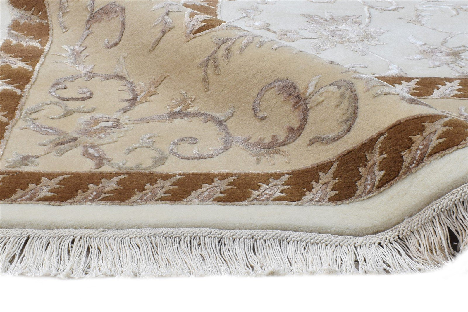 Cream Wool / Silk Rug 7X10 Persien Hand Knotted Abbuson Oriental Large Carpet 7865124683925