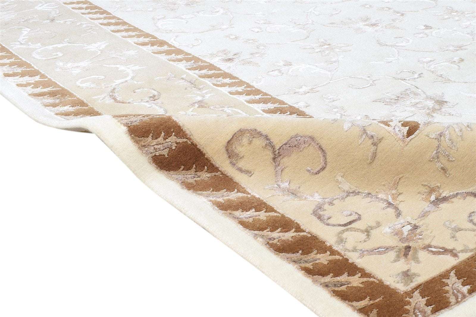 Cream Wool / Silk Rug 7X10 Persien Hand Knotted Abbuson Oriental Large Carpet 7865124683925