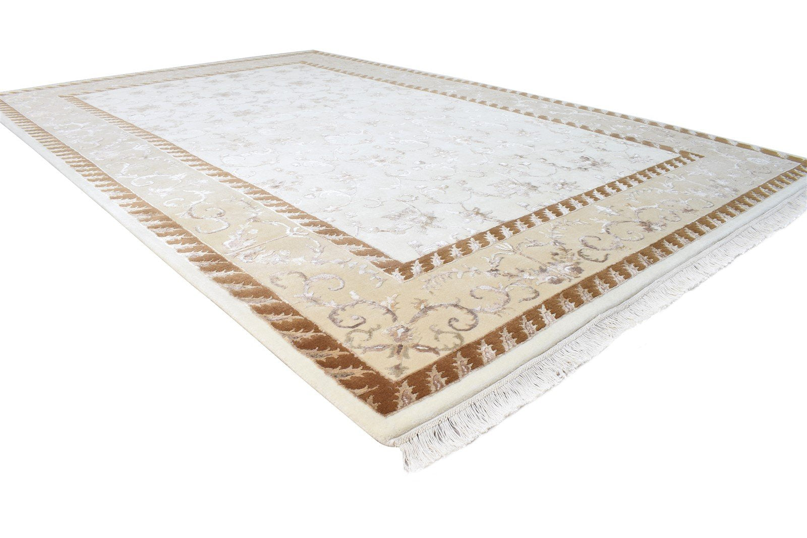 Cream Wool / Silk Rug 7X10 Persien Hand Knotted Abbuson Oriental Large Carpet 7865124683925