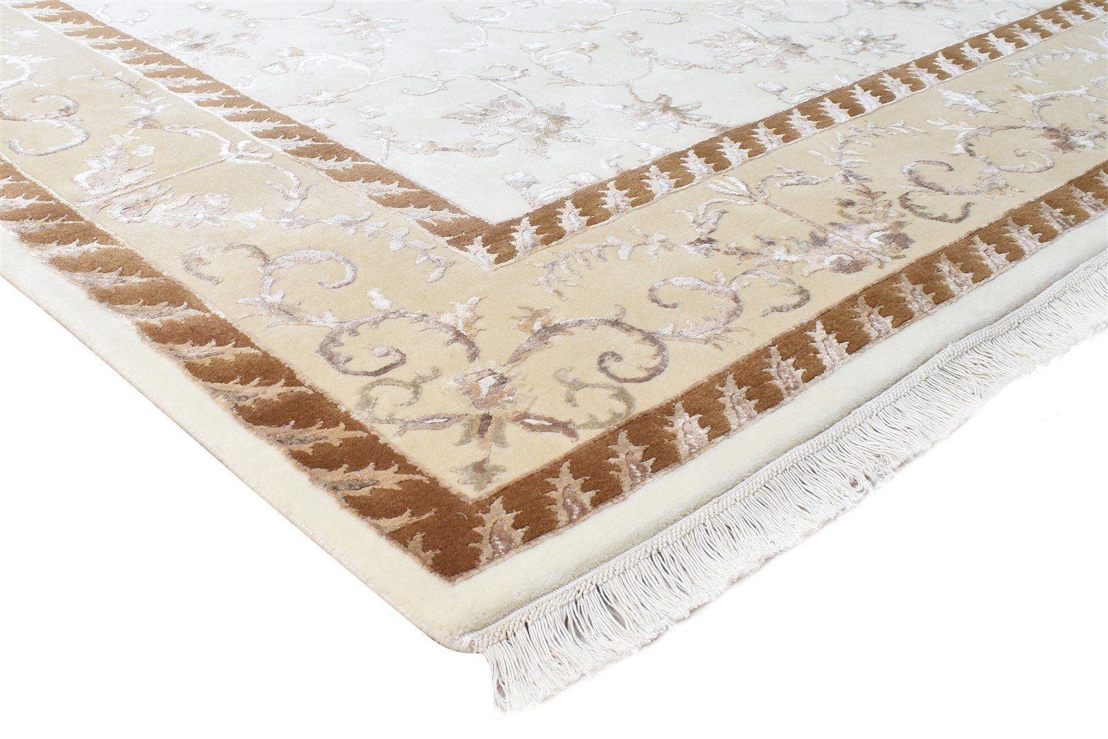 Cream Wool / Silk Rug 7X10 Persien Hand Knotted Abbuson Oriental Large Carpet 7865124683925