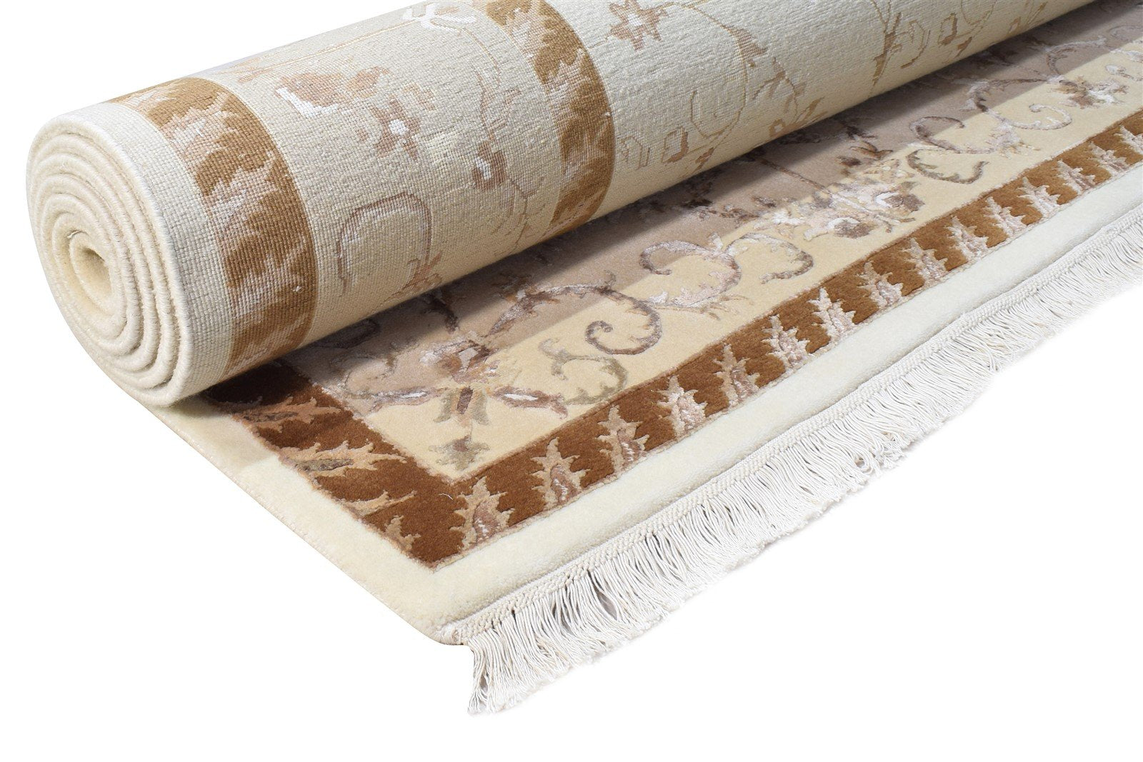 Cream Wool / Silk Rug 7X10 Persien Hand Knotted Abbuson Oriental Large Carpet 7865124683925