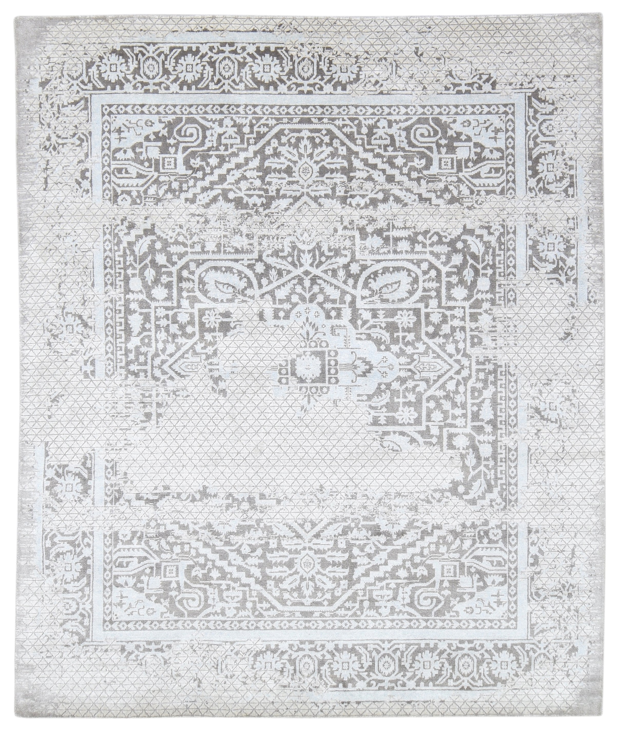 Croma Handmade Loom Knotted Luxury Silk Like Abstract Oushak Gray Viscose Wool Rug 9016149442709