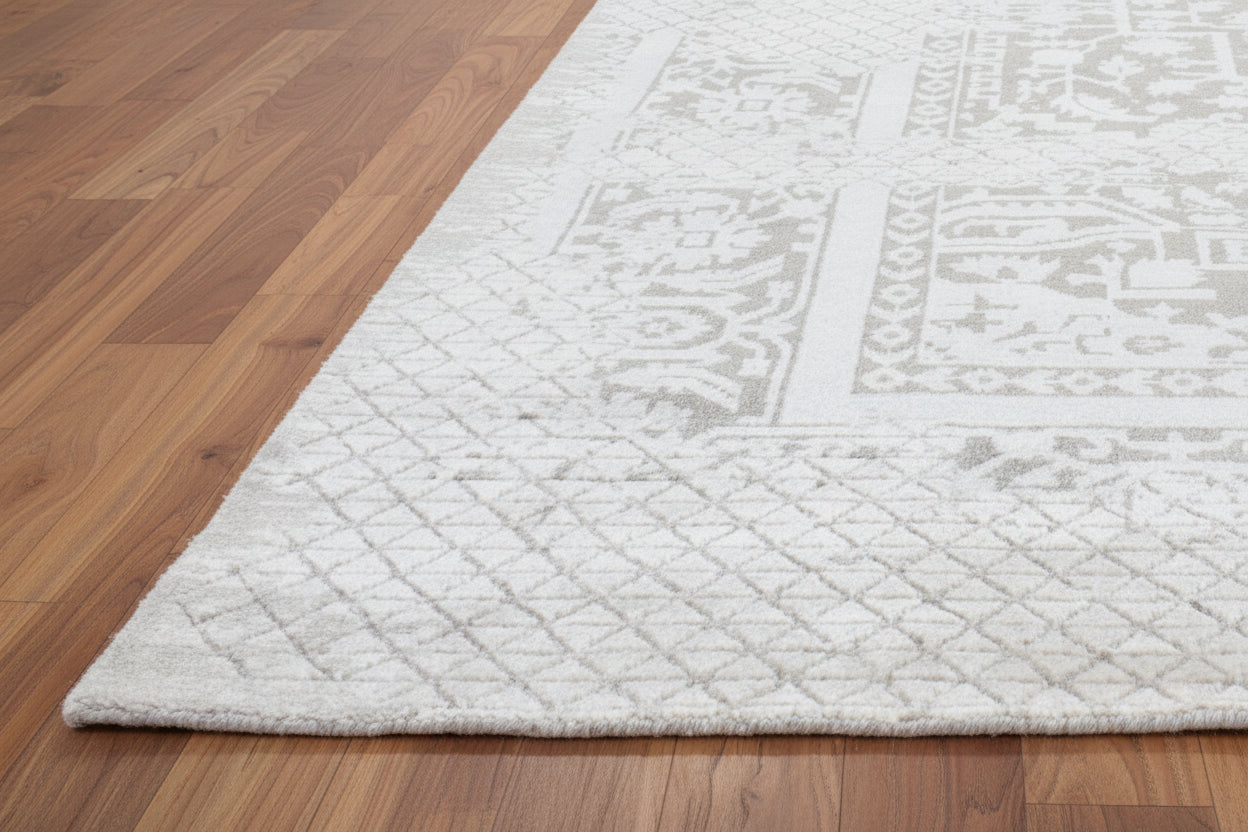 Croma Handmade Loom Knotted Luxury Silk Like Abstract Oushak Gray Viscose Wool Rug 9016149442709