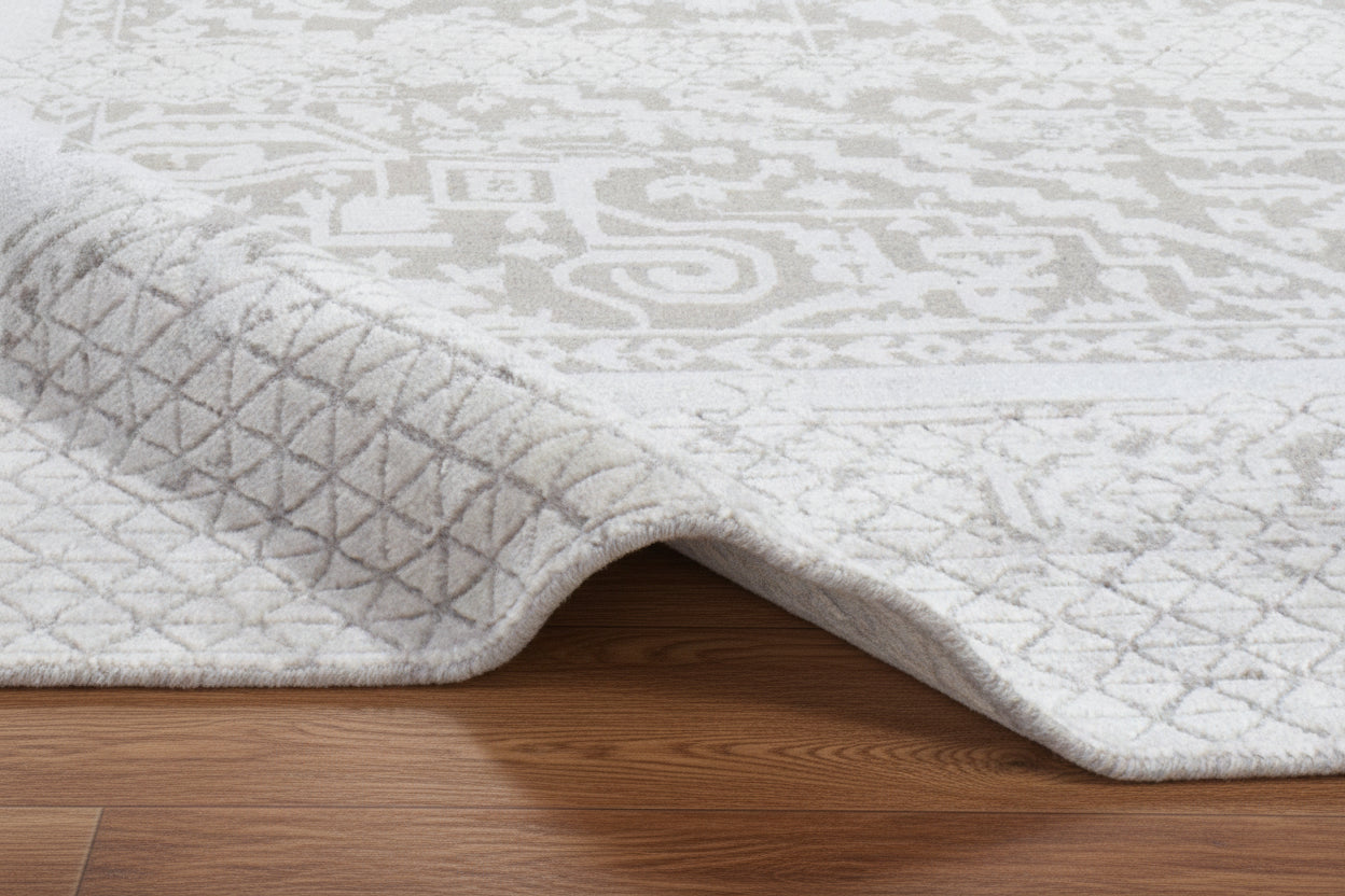 Croma Handmade Loom Knotted Luxury Silk Like Abstract Oushak Gray Viscose Wool Rug 9016149442709