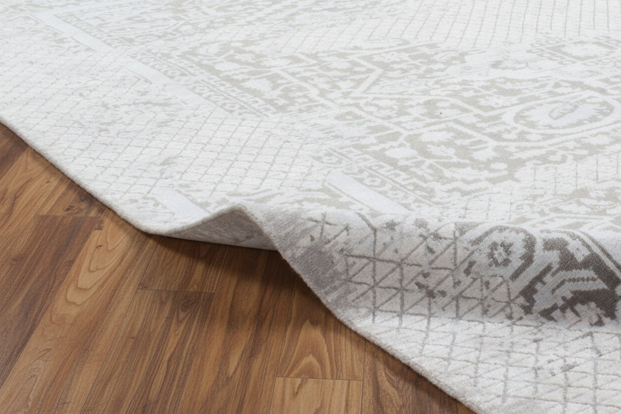 Croma Handmade Loom Knotted Luxury Silk Like Abstract Oushak Gray Viscose Wool Rug 9016149442709