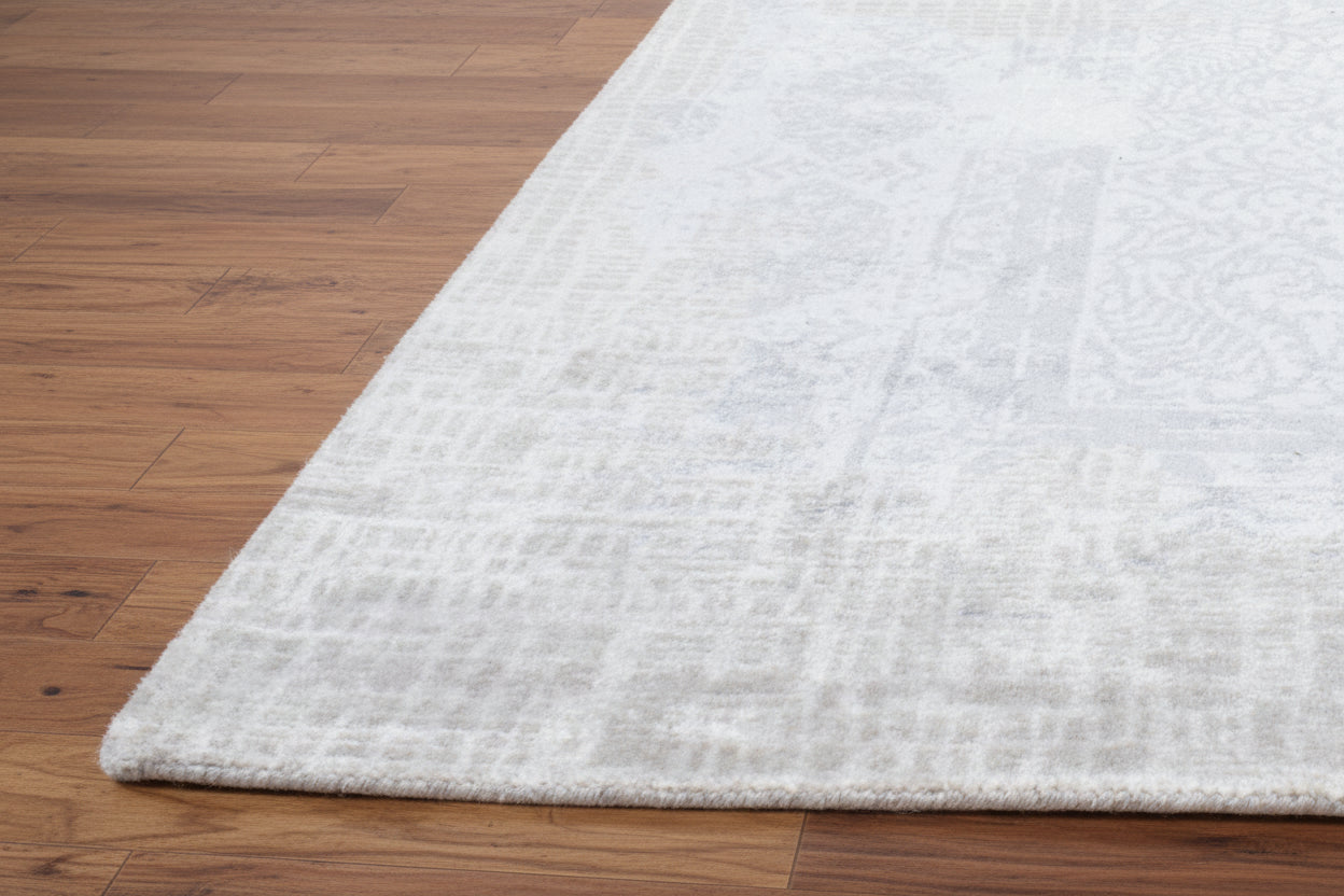 Daman Handmade Abstract Loom Knotted Hand Woven Silk Like Wool Viscose Beige Blue Rug 9016273862805