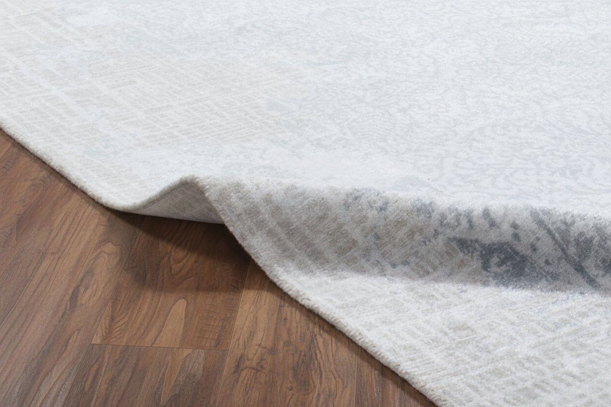 Daman Handmade Abstract Loom Knotted Hand Woven Silk Like Wool Viscose Beige Blue Rug 9016273862805