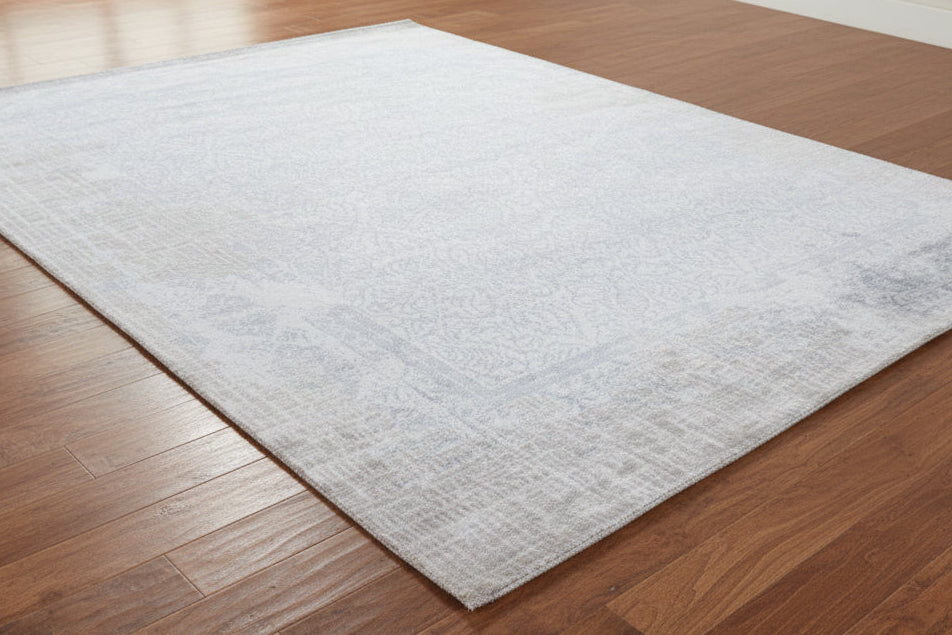 Daman Handmade Abstract Loom Knotted Hand Woven Silk Like Wool Viscose Beige Blue Rug 9016273862805