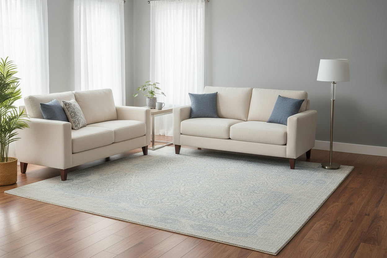 Daman Handmade Abstract Loom Knotted Hand Woven Silk Like Wool Viscose Beige Blue Rug 9016273862805