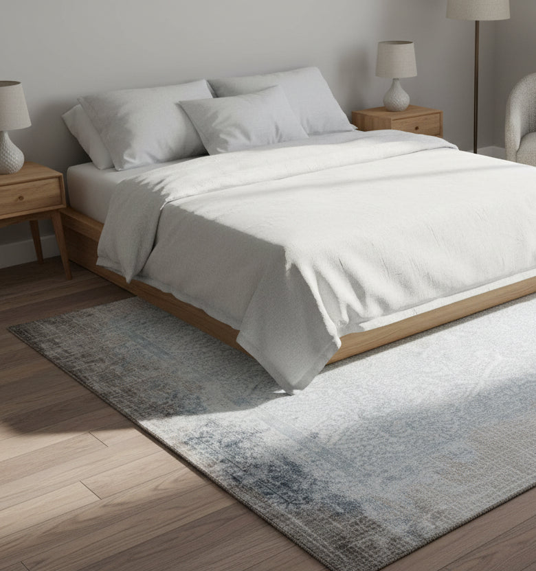 Daman Handmade Abstract Loom Knotted Hand Woven Silk Like Wool Viscose Beige Blue Rug 9016273862805