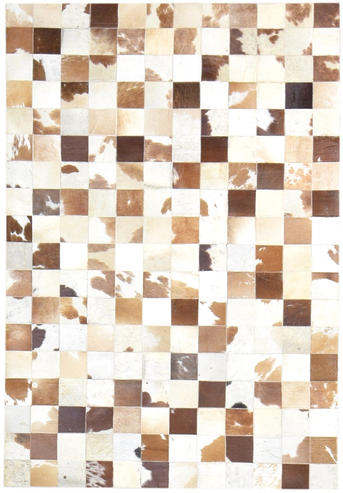 Danny Handmade Leather Checkerboard Brown Rug | Modern Checkered Blocks Patchwork Rug 7864581685397