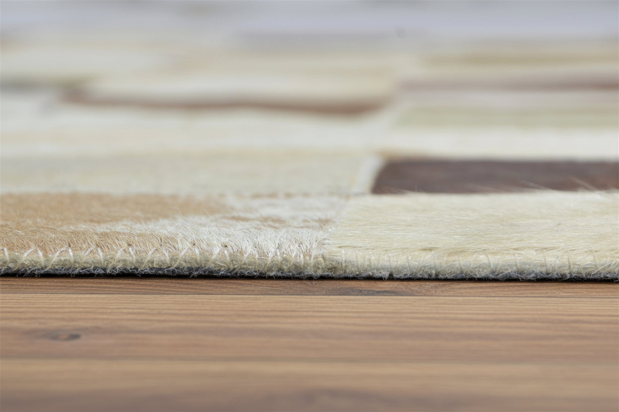 Danny Handmade Leather Checkerboard Brown Rug | Modern Checkered Blocks Patchwork Rug 7864581685397