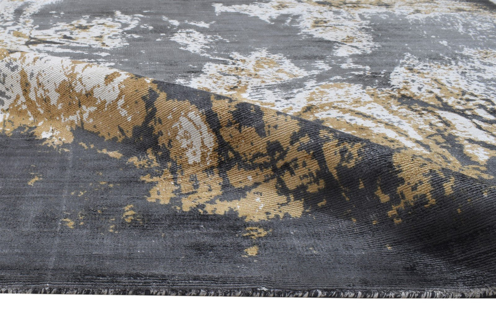 Dark Grey Silk Rug 5' X 6' Modern Hand Woven Indian Abstract Room Size Carpet 7864160944277