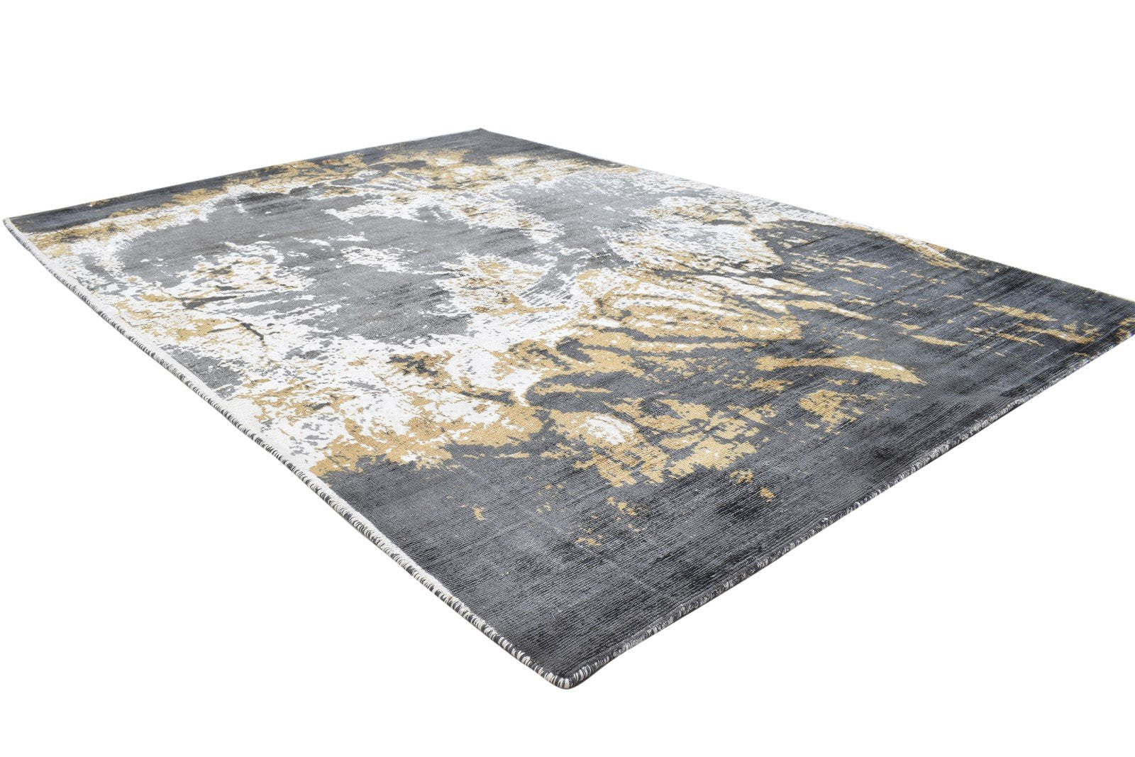 Dark Grey Silk Rug 5' X 6' Modern Hand Woven Indian Abstract Room Size Carpet 7864160944277